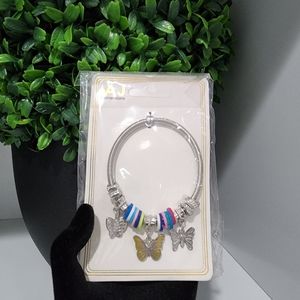 NWT Silver-tone Stretch Bracelet With Yellow Butterfly